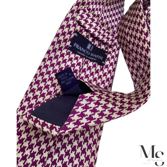 FRANCO BASSI Purple Houndstooth Luxury Silk Tie Hand Made In Italy W:3.5" EX CON - Picture 7 of 7